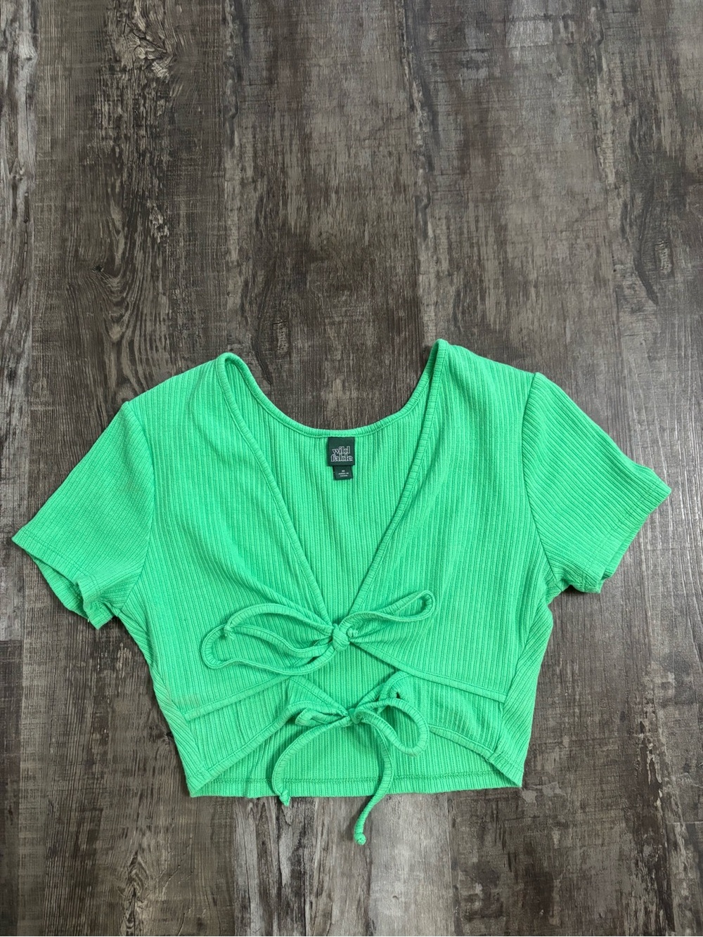 wild fable Bright Green Ribbed Tie-Front Crop Top